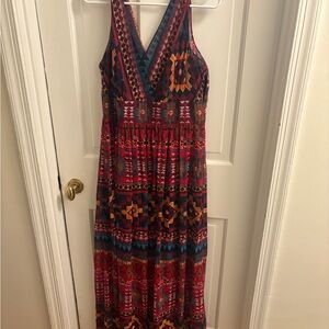 Maggy London Red Tribal Sleeveless V-Neck Maxi Sundress